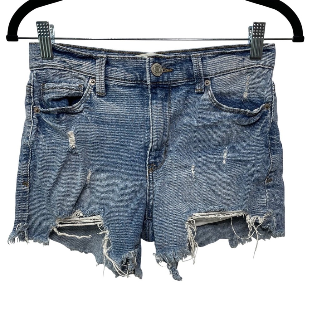 Mudd High Rise Distressed Denim Shorts Light Wash Blue Country Cowgirl Thrash 5